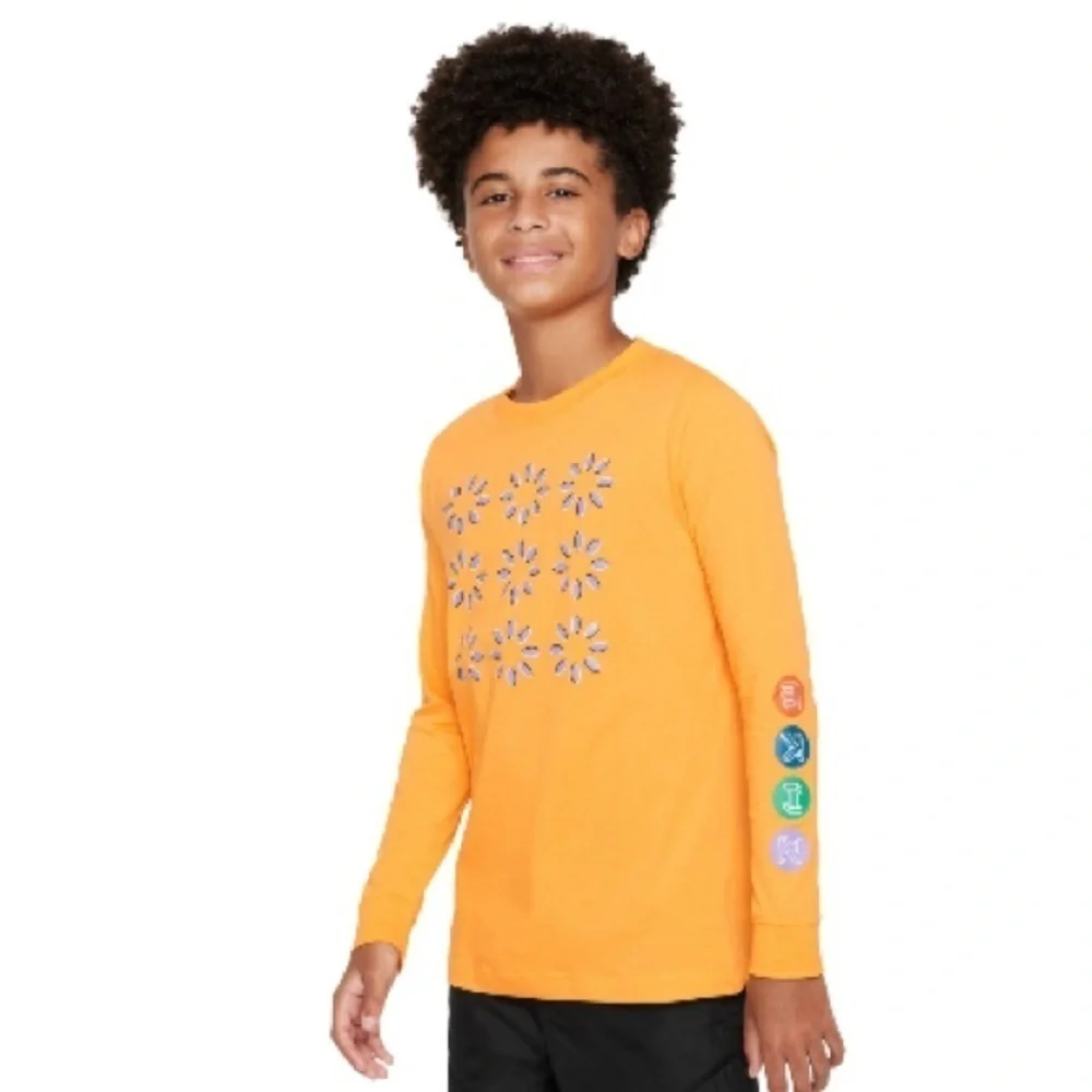 Nike Big Kids Sportswear Relaxed-Fit Printed Long-Sleeve T-Shirt Tee-shirt M